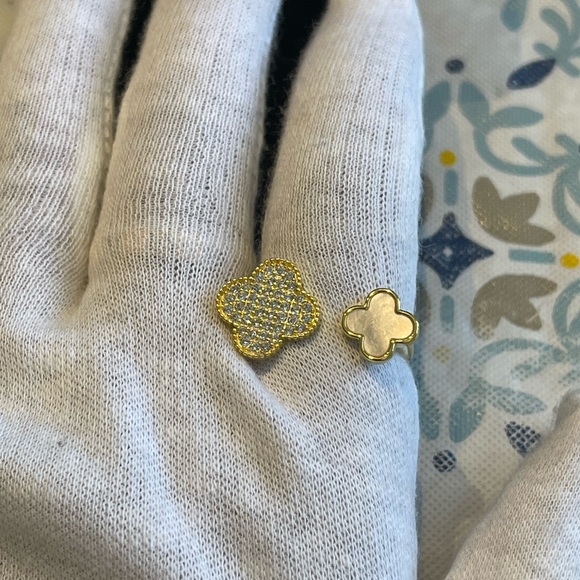 18k gold plating over solid sterling silver 925 clover open ring - Picture 6 of 8